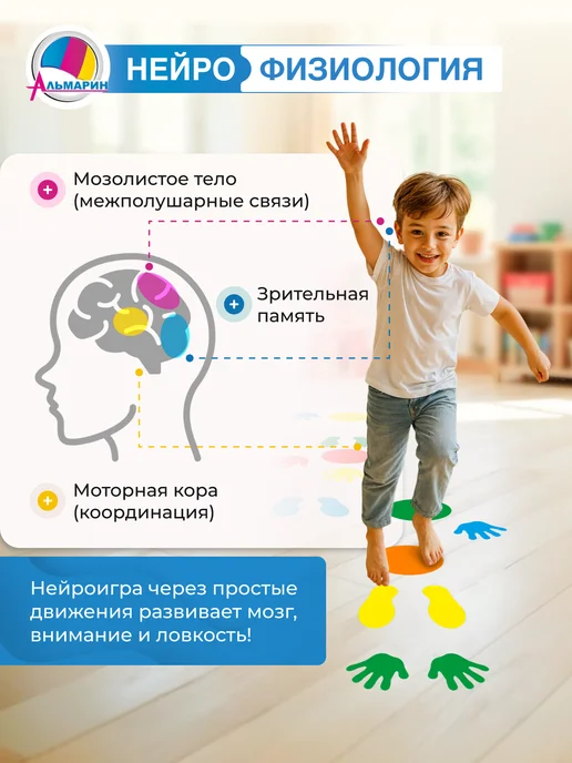 Альмарин Напольная наклейка нейроигра для детей ладошки ножки, вариант, фото 8