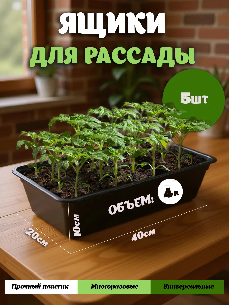 Ящик для рассады 4л 40 х 20 х 10 см 5 штук набор