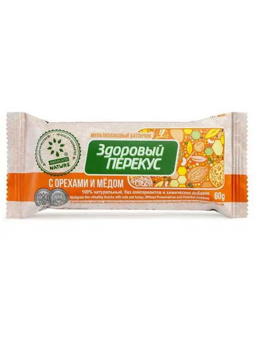 Здоровый Перекус Батончик злаковый с орехами и медом 20 штук по 60 грамм, вариант, фото 2