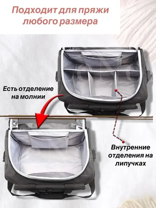 LeNot Органайзер для рукоделия вязания, сумка для пряжи клубочница, серый, фото 3