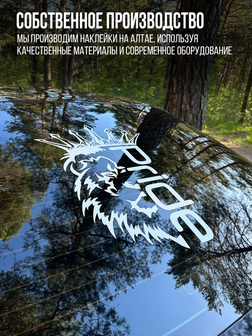 Наклейкин Большая наклейка на авто "Лев PRIDE", 50 см, белый, фото 7