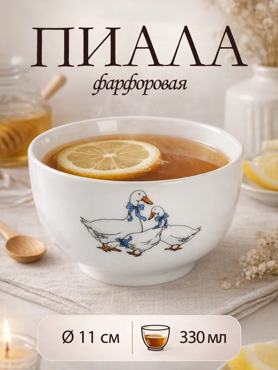 Пиала для чая фарфоровая «Гуси» 330 мл d=11 см салатник
