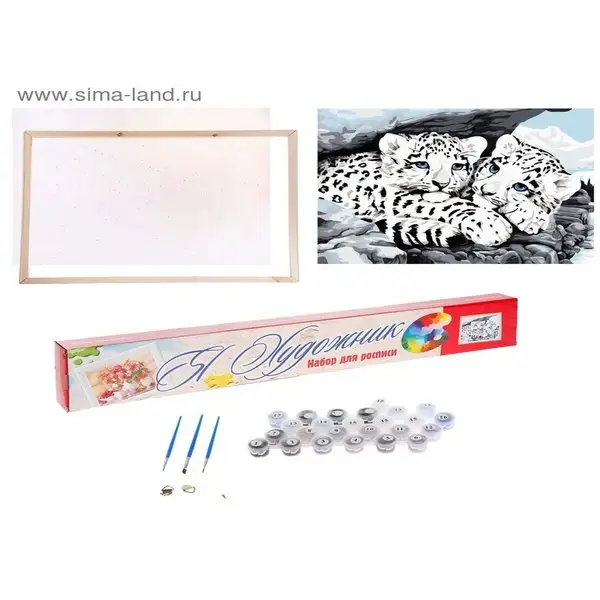Роспись по холсту "Маленькие снежные барсы" по номерам