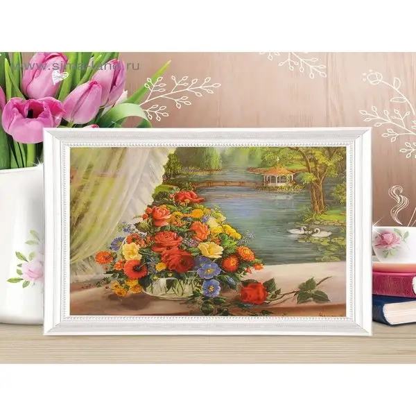 Роспись по холсту "Вид на пруд" по номерам