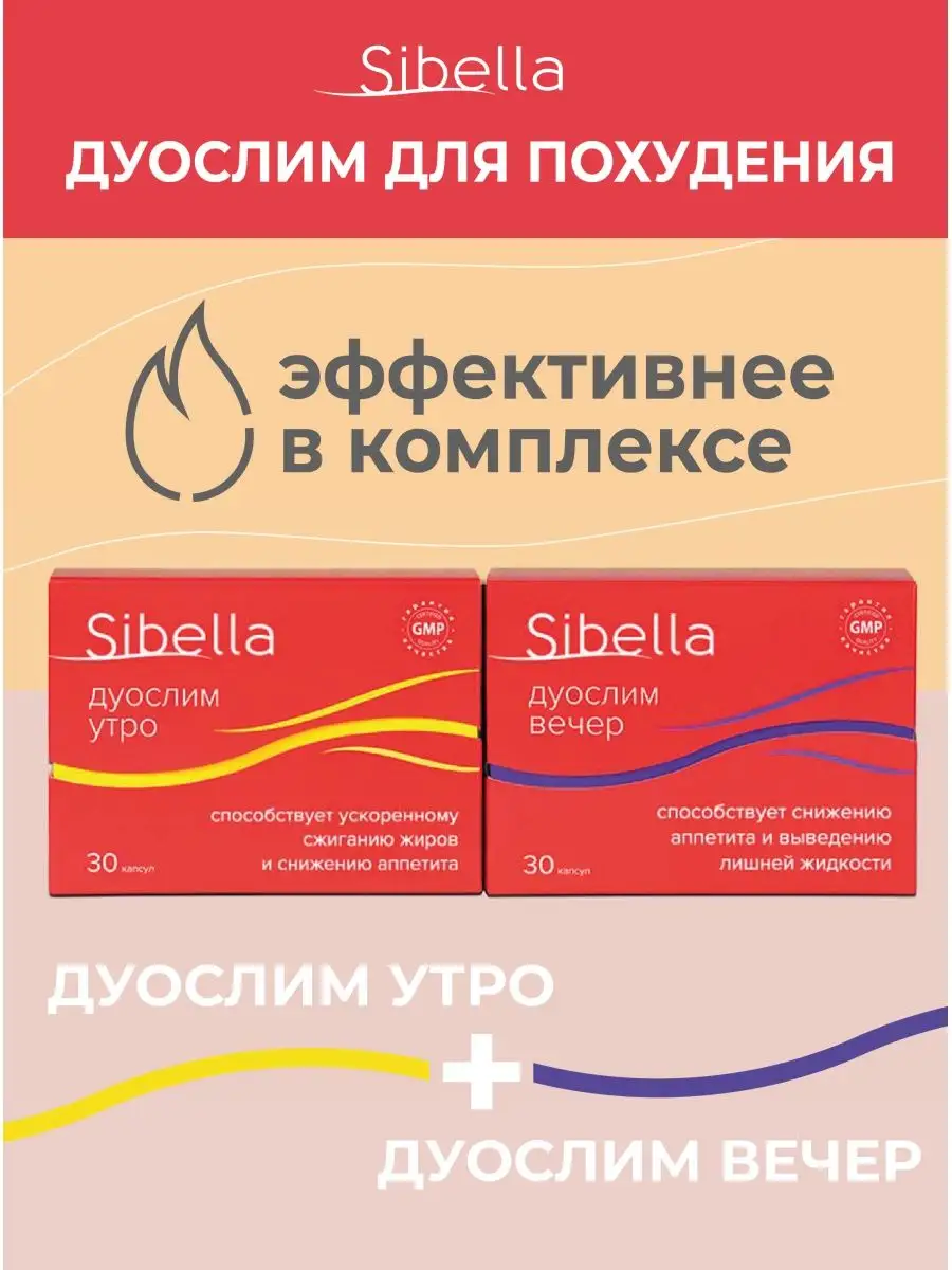 Капсулы для похудения жиросжигатель Дуослим утро и вечер