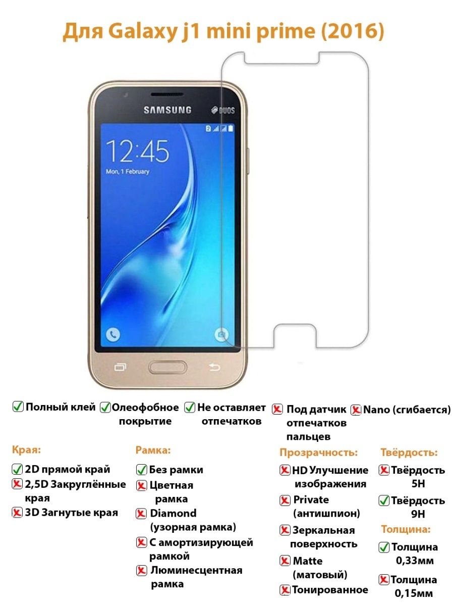 Защитное стекло для Samsung Galaxy J1 Mini без рамки NIK accessories  147635693 купить в интернет-магазине Wildberries