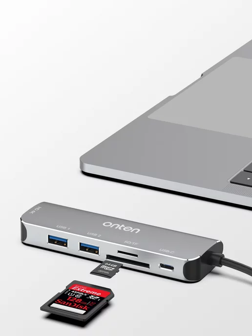 Onten Док станция 6в1 с Type-C на HDMI+2xUSB3.0+USB-C+CD+TF, серый, фото 5