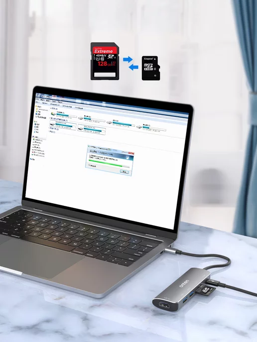 Onten Док станция 6в1 с Type-C на HDMI+2xUSB3.0+USB-C+CD+TF, серый, фото 7