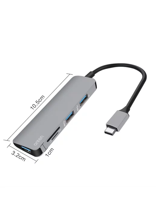 Onten Док станция 5в1 с Type-C на 3xUSB3.0+SD+TF для ноутбука, серый, фото 2