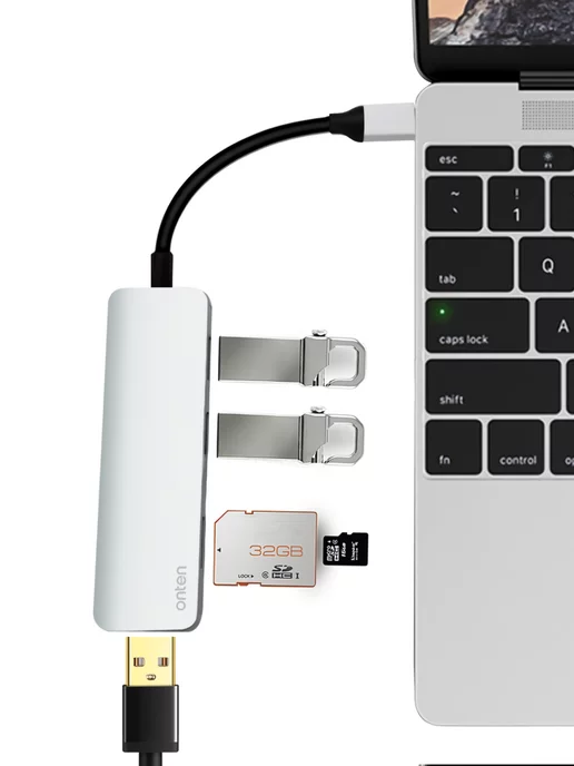 Onten Док станция 5в1 с Type-C на 3xUSB3.0+SD+TF для ноутбука, серый, фото 3