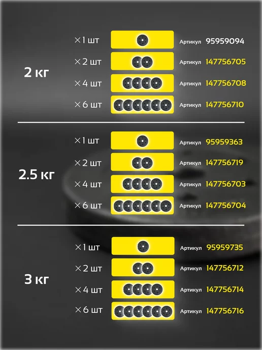 Barfits Комплект композитных дисков для гантелей d26 3 кг х2, 1 кг, фото 8