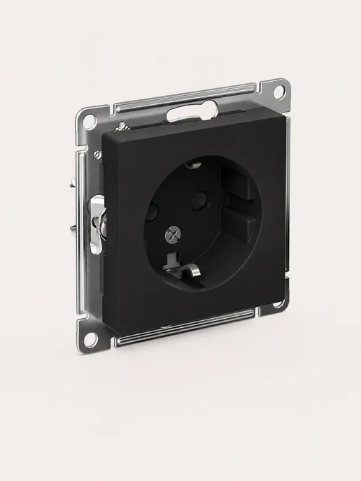 Systeme Electric Розетка с заземлением и шторками, встраиваемая, карбон, серый, фото 4