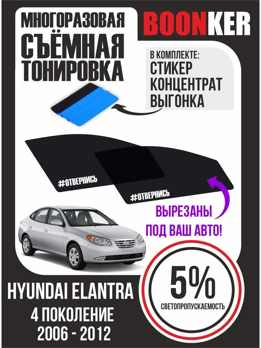 СЪЁМНАЯ ТОНИРОВКА Hyundai Elantra Хендай Элантра 2006-2012 Boonker  147772688 купить за 947 ₽ в интернет-магазине Wildberries