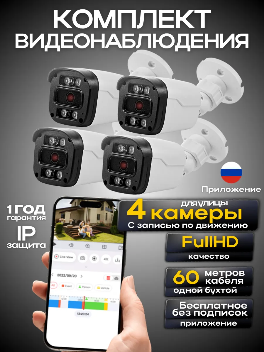 Система видеонаблюдения 4 камеры FullHd корпус из металла
