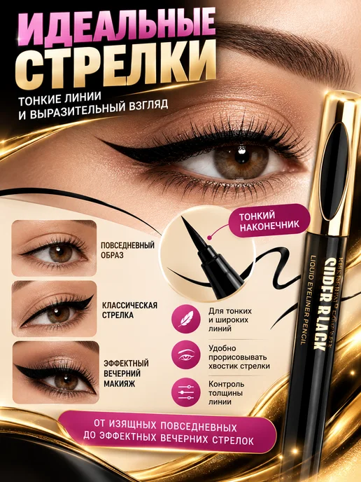 Take Care Подводка стойкая и черная для глаз и век стрелки, черный, фото 4