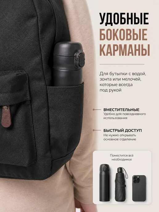 BV bag Рюкзак спортивный холщовый городской, черный, фото 3