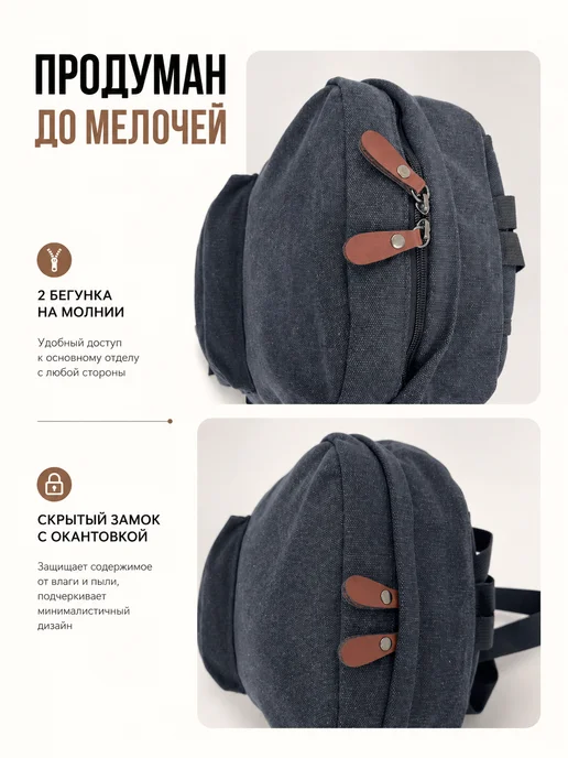 BV bag Рюкзак спортивный холщовый городской, черный, фото 6