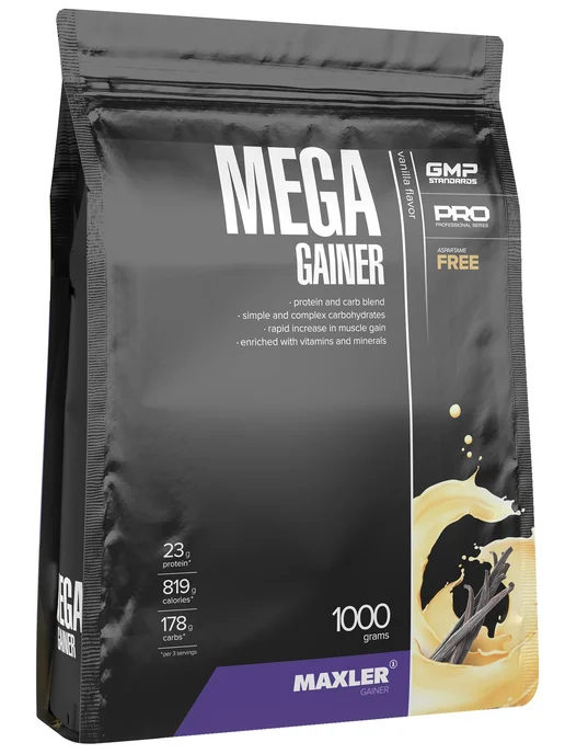 MAXLER Гейнер Mega Gainer для набора массы 1000 г, Ваниль, 1 кг, фото 3