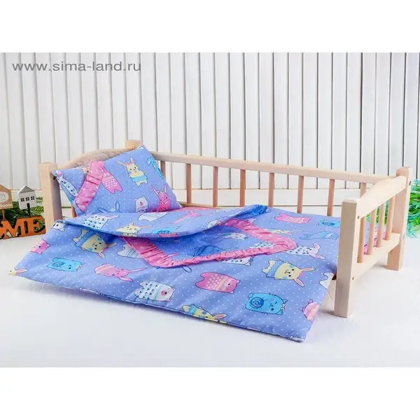 Кукольное постельное "Зверюшки на голубом", простынь, одеяло