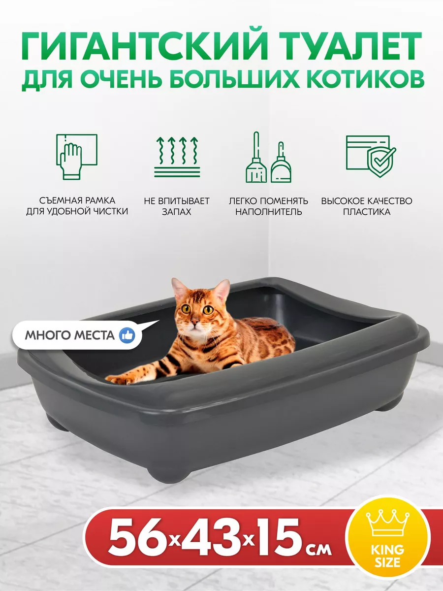 Туалет для кошек, лоток для кошек большой глубокий 56х43х15 PetTails  147953867 купить за 1 636 ₽ в интернет-магазине Wildberries