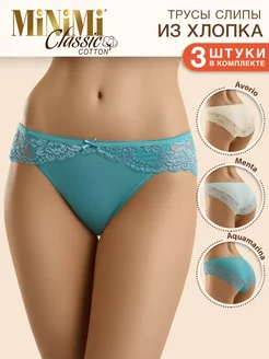 Трусы BO224 Slip слипы цветные кружевные из хлопка 3 штуки Minimi 147966957 купить за 615 ₽ в интернет-магазине Wildberries