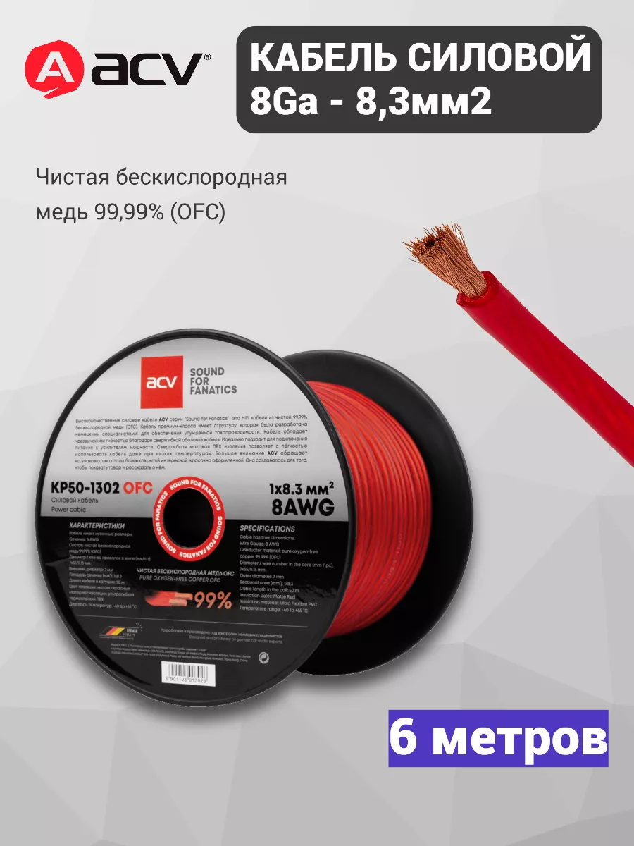 Кабель силовой провод для автозвука 8Ga чистая медь 99.99% МегаЗвук  148020882 купить в интернет-магазине Wildberries