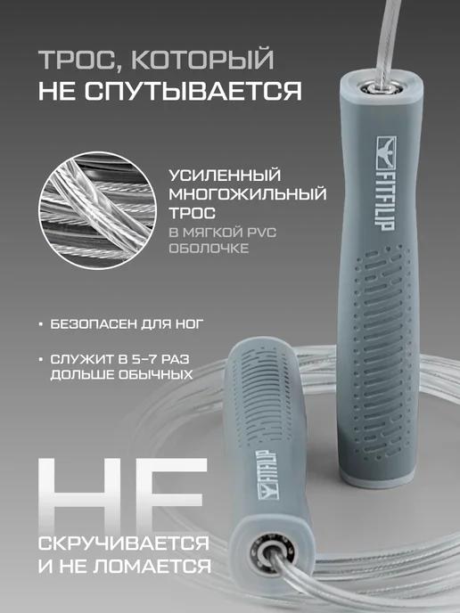 FITFILIP Скакалка спортивная скоростная для фитнеса и бокса прыгалка, белый, фото 5