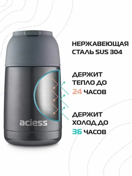 aciess Термос для еды и супа 620 мл с ложкой, герметичный, 620 мл, фото 2