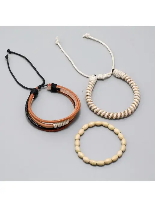 Носикулон Сет светло-бежевых браслетов "Beige Ropes", 3 шт, 3 шт, фото 5