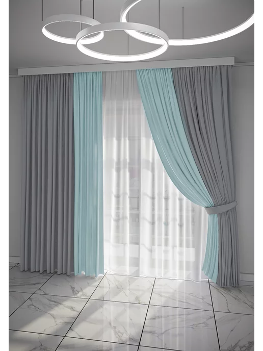 Luxury Curtain Двухцветные шторы канвас для гостиной и спальни 400х270