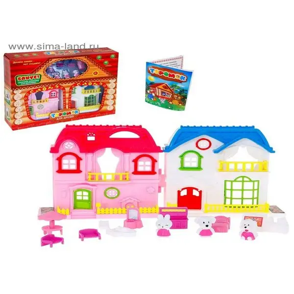 Дом "Теремок для друзей" 2 в 1, в наборе мебель, зверьки