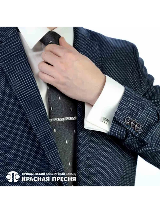 Красная Пресня Серебряный зажим для галстука с цепочкой и эмалью Б83013370, серебристый, фото 2