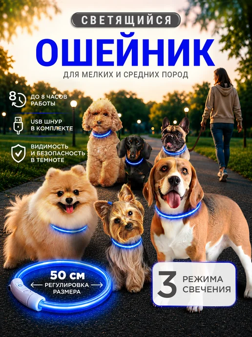 Pet Mall Светящийся ошейник для собак и щенков, синий