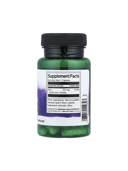 swanson Цинк цитрат 30 мг Zinc Citrate для иммунитета, 60 кaпсул, вариант, фото 2