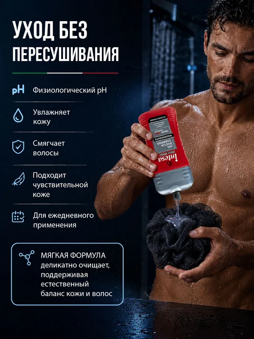 INTESA Шампунь для волос гель для душа мужской 2в1, 250мл, 250 мл, фото 3