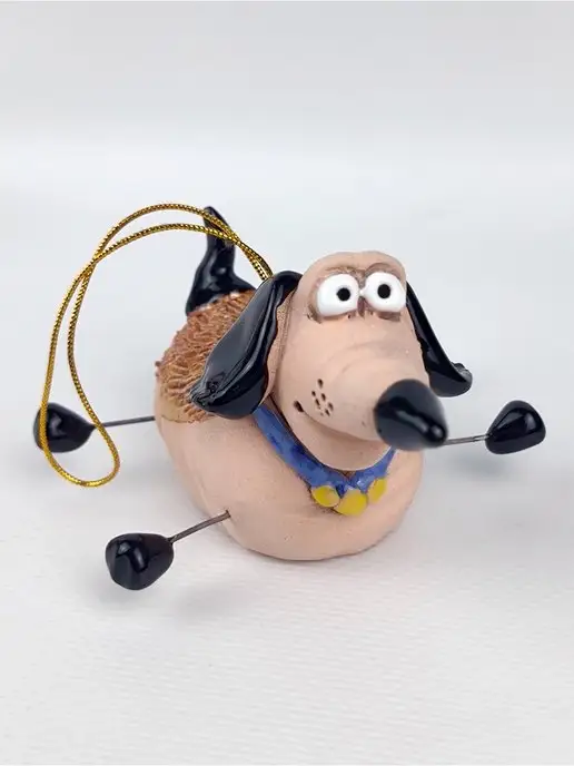 Ceramic Fauna Глиняный колокольчик такса, елочная игрушка, коричневый, фото 2