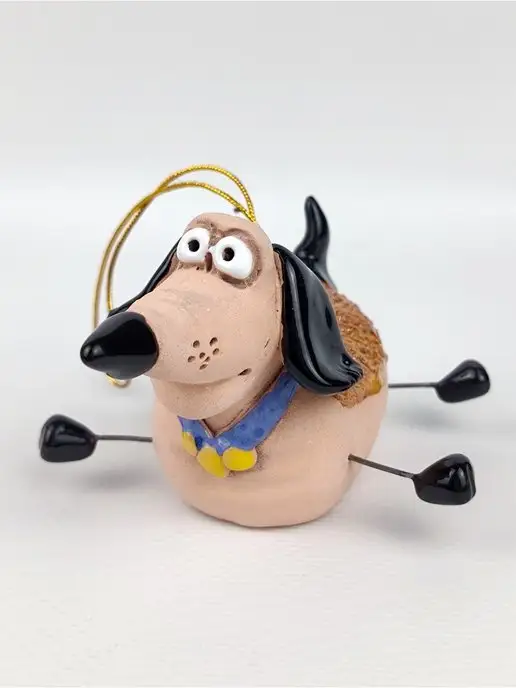 Ceramic Fauna Глиняный колокольчик такса, елочная игрушка, коричневый, фото 3