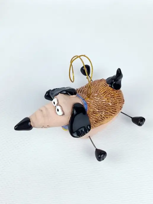 Ceramic Fauna Глиняный колокольчик такса, елочная игрушка, коричневый, фото 4