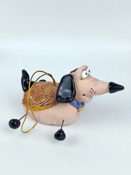 Ceramic Fauna Глиняный колокольчик такса, елочная игрушка, коричневый, фото 5