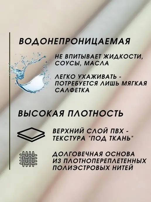Reniola Скатерть клеенка ПВХ на стол 180х140 см, 180x140 см, фото 3