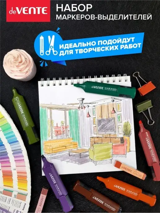 deVENTE Маркеры текстовыделители моранди и неоновые 12 цв, 12 шт, фото 7
