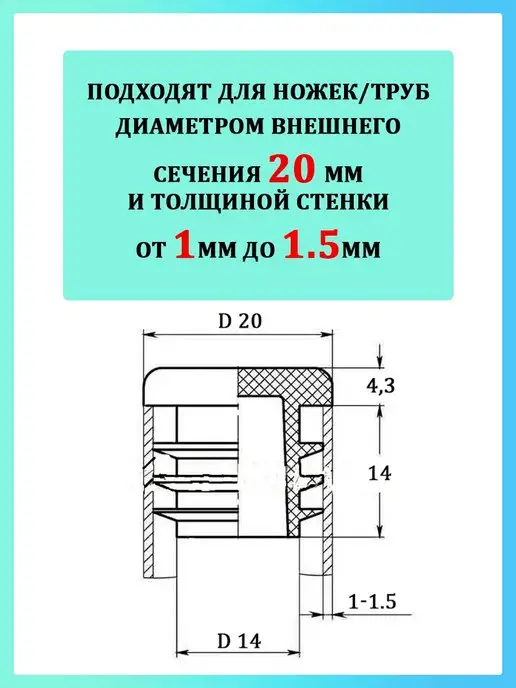 Vektor+ Заглушка мебельная круглая 20 мм, черный, фото 5