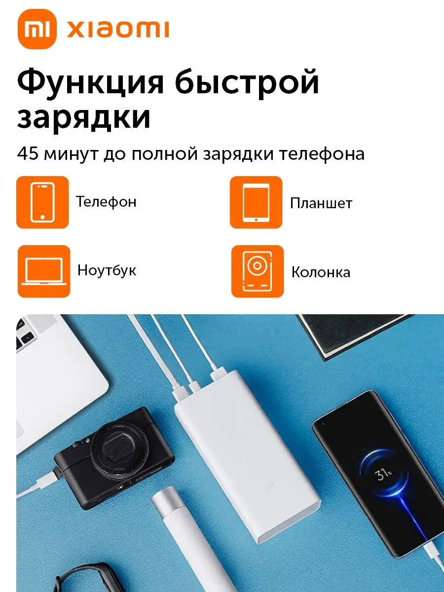 Внешний аккумулятор Xiaomi Power Bank 3 20000 мАч Xiaomi 148633085 купить  за 1 802 ₽ в интернет-магазине Wildberries