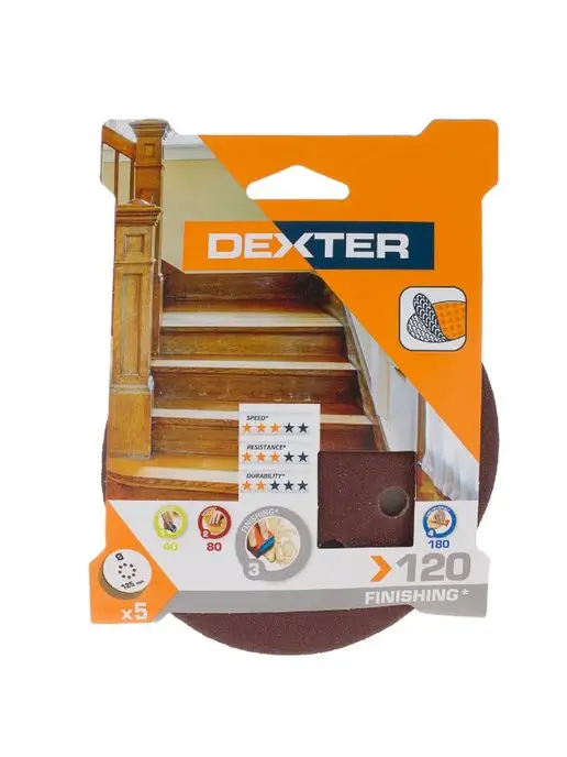 Dexter Диски шлифовальные для ЭШМ Р120 125 мм, 5 шт, 5 шт, фото 5