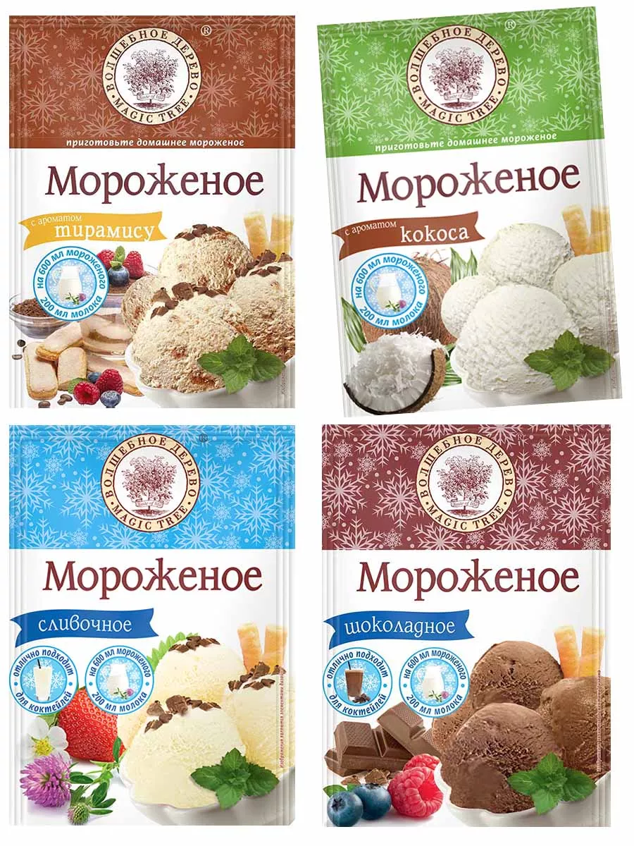 Сухая смесь для приготовления мороженого 4 шт Волшебное Дерево 148718305  купить за 261 ₽ в интернет-магазине Wildberries