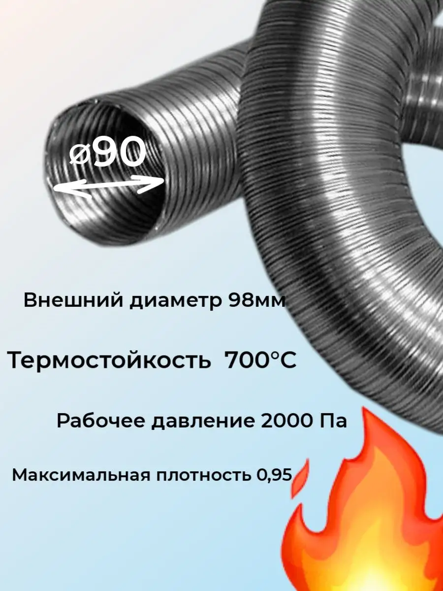Газоход гофрированный из нержавейки ⌀90мм