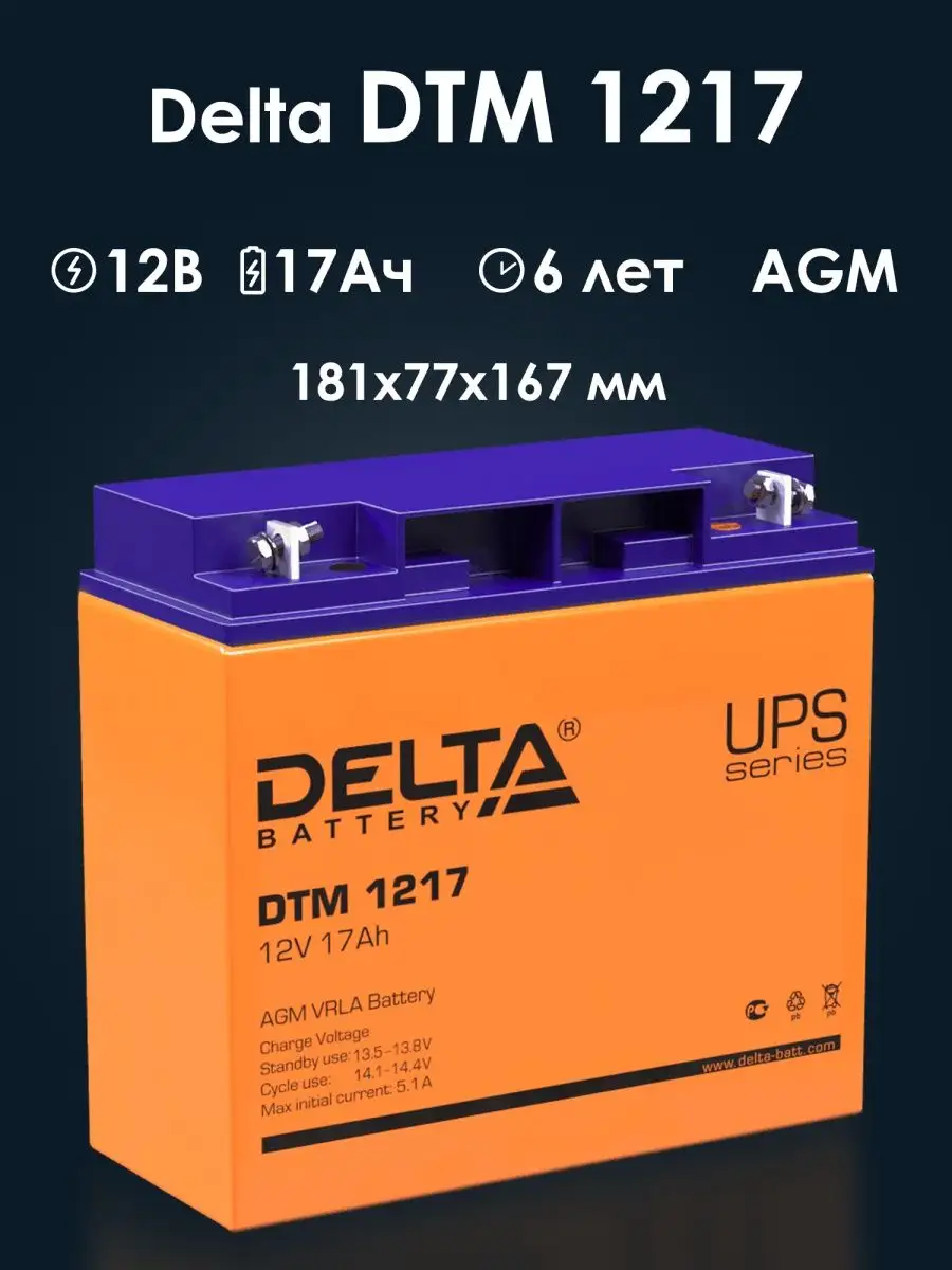 Аккумулятор Delta DTM1217 12v 17Ah для ИПБ DELTA BATTERY 148992699 купить за 5 347 ₽ в интернет-магазине Wildberries