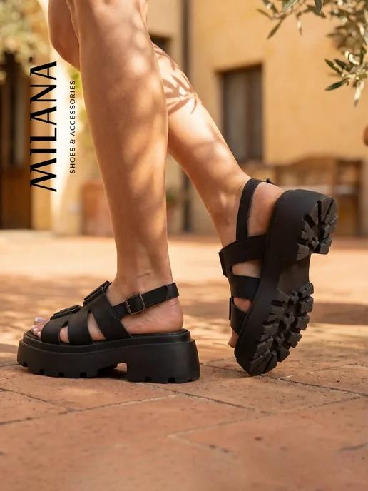 MILANA Летние босоножки на платформе, черный, фото 4