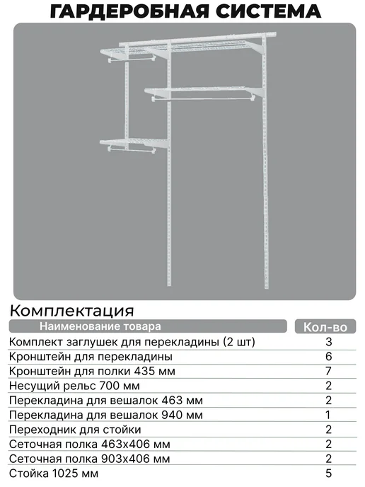 Титан-GS Гардеробная система для хранения одежды 142 см, титан, фото 4