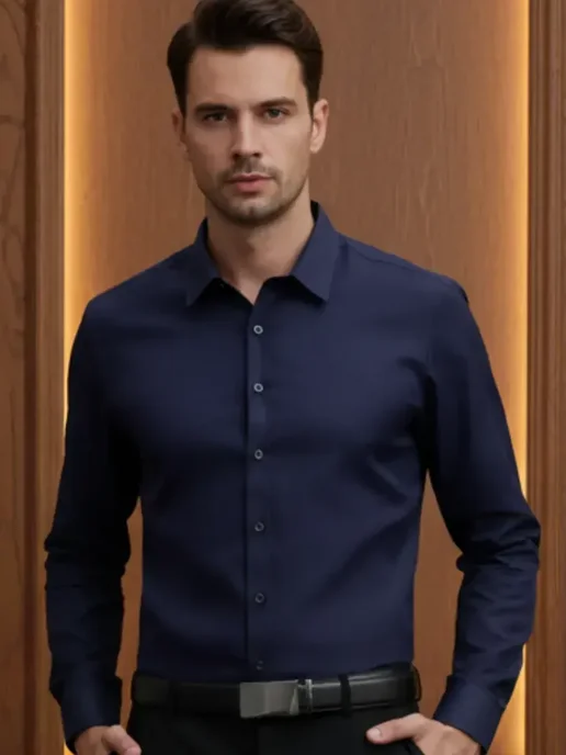PAOLA BOCCI Рубашка Slim Fit Классическая с длинным рукавом, синий